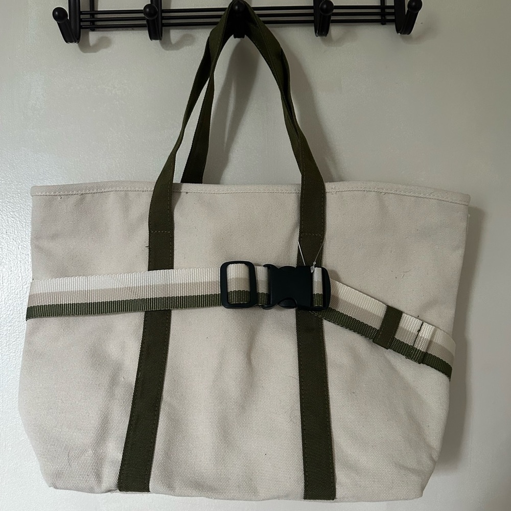 Olive Green and White Canvas Tote Bag